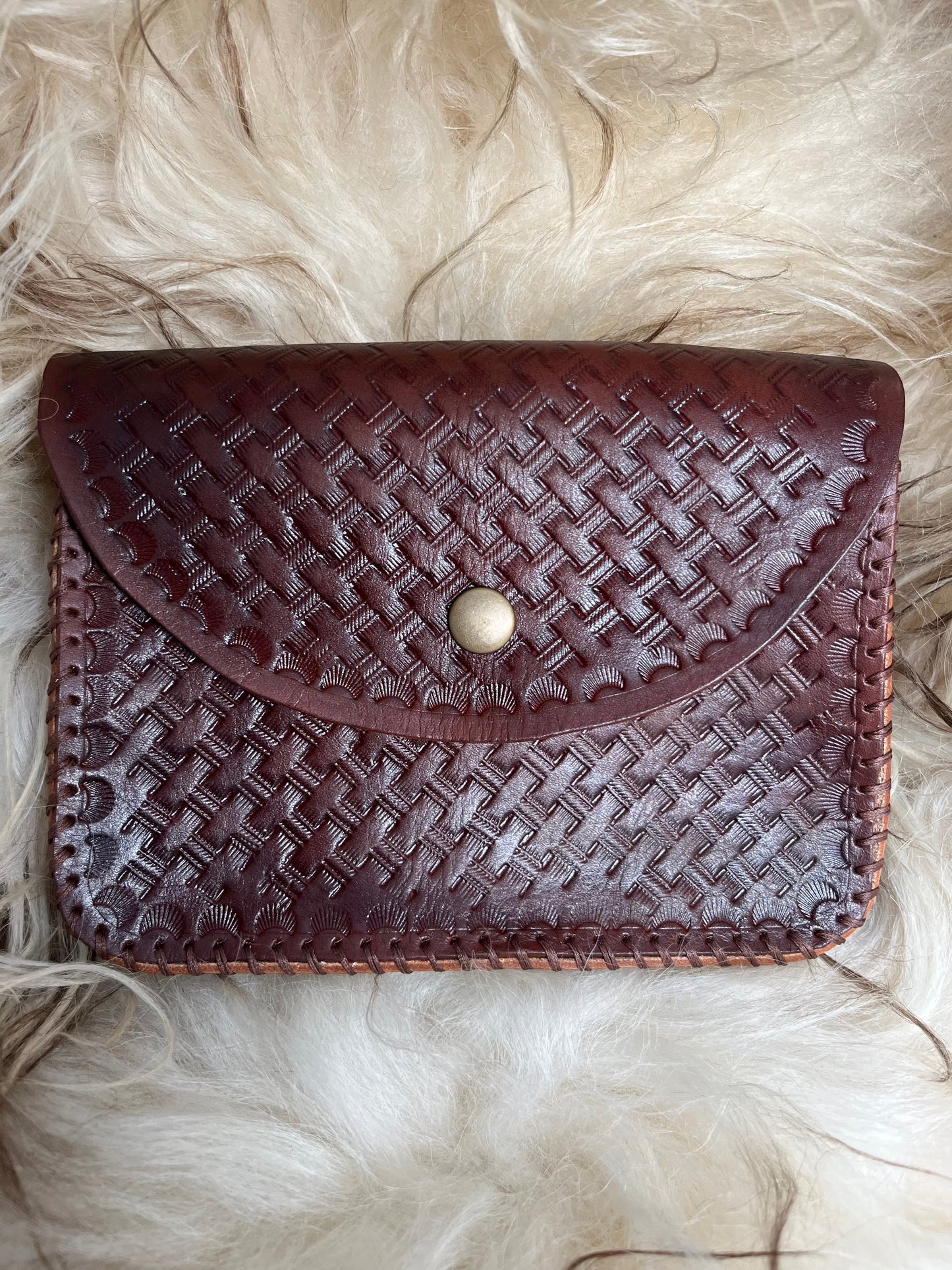 Hand-stamped Basket Weave Belt Pouch