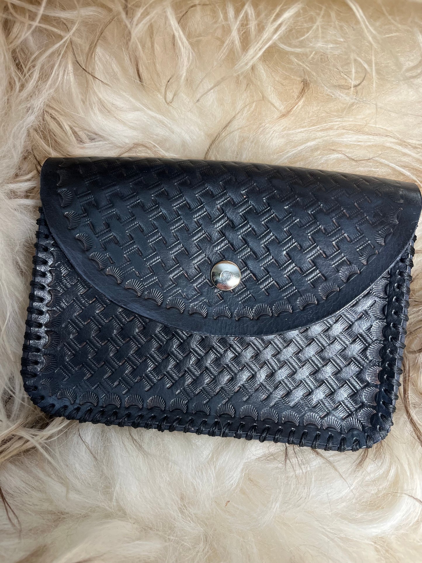 Hand-stamped Basket Weave Belt Pouch
